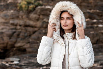 White shearling jacket air drying naturally after cleaning.