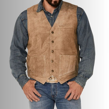 Mens Premium Leather Motorcycle Vest – Durable and Stylish