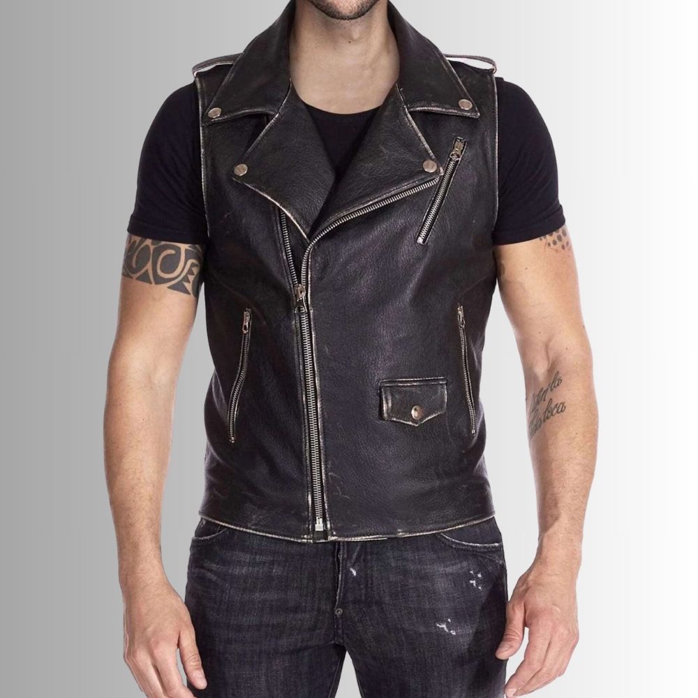 Mens Sleek Leather Vest – Ideal for Motorcycle Enthusiasts