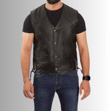 Mens Black Leather Vest – Perfect for Riding and Casual Wear