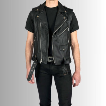 Mens Classic Leather Vest – Perfect for Motorcycle Riders