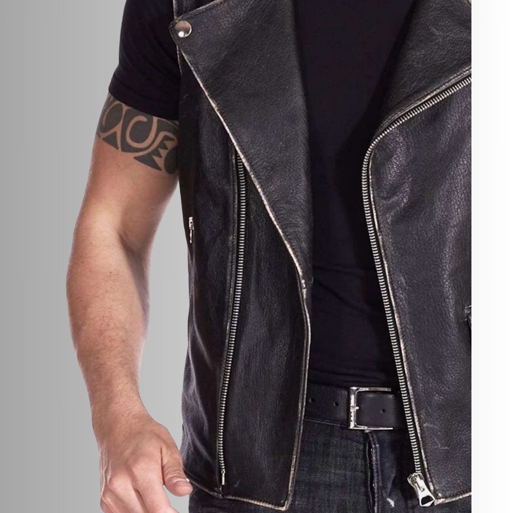 Mens Sleek Leather Vest – Ideal for Motorcycle Enthusiasts