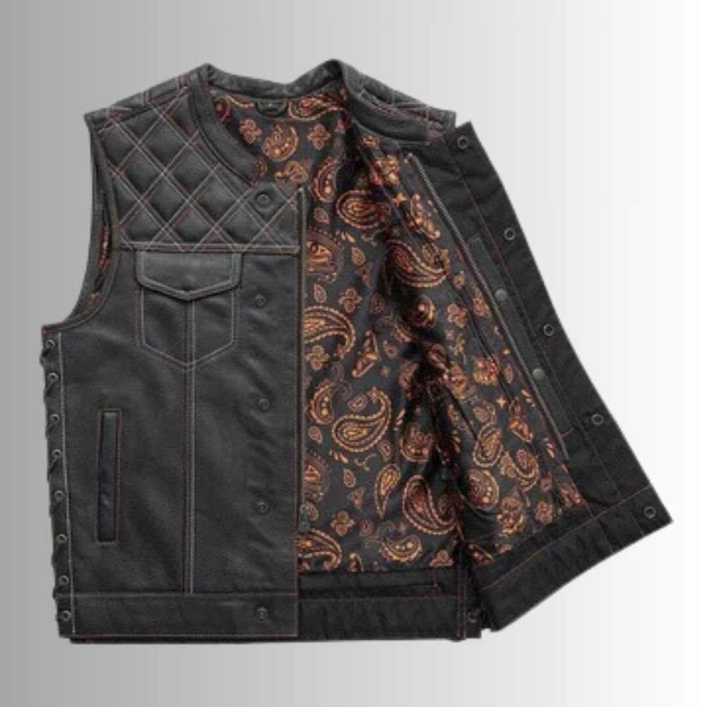 Mens Genuine Leather Motorcycle Vest – Rugged and Reliable