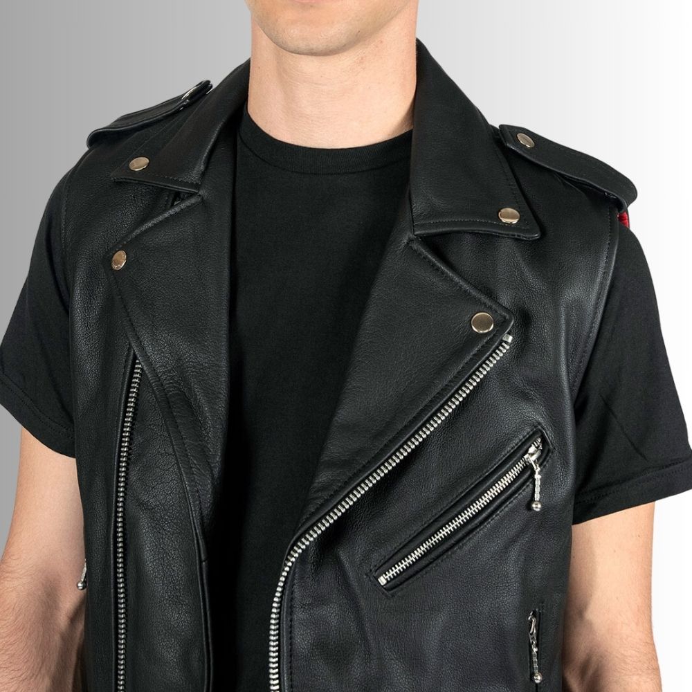 Mens Classic Leather Vest – Perfect for Motorcycle Riders