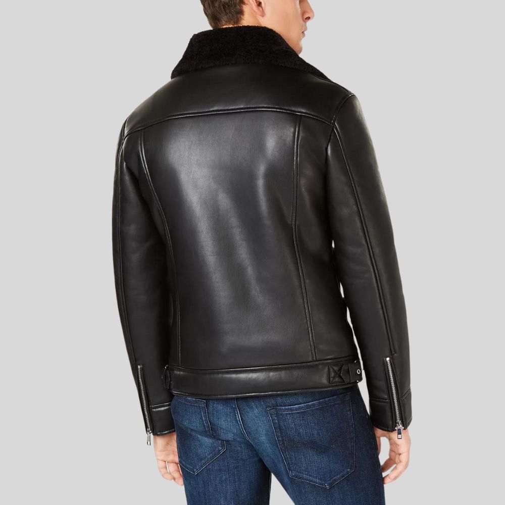 Warm Shearling Bomber Leather Jacket - Perfect for Winter