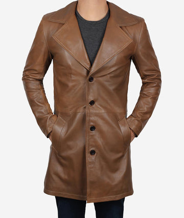 Classic Leather Trench Coat for Men – Iconic Outerwear