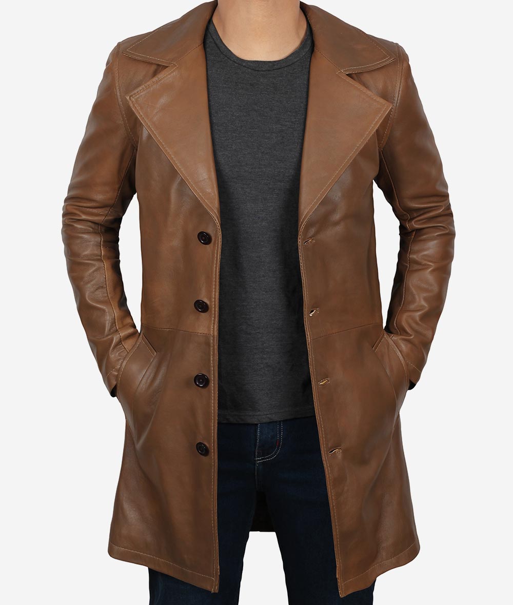 Classic Leather Trench Coat for Men – Iconic Outerwear