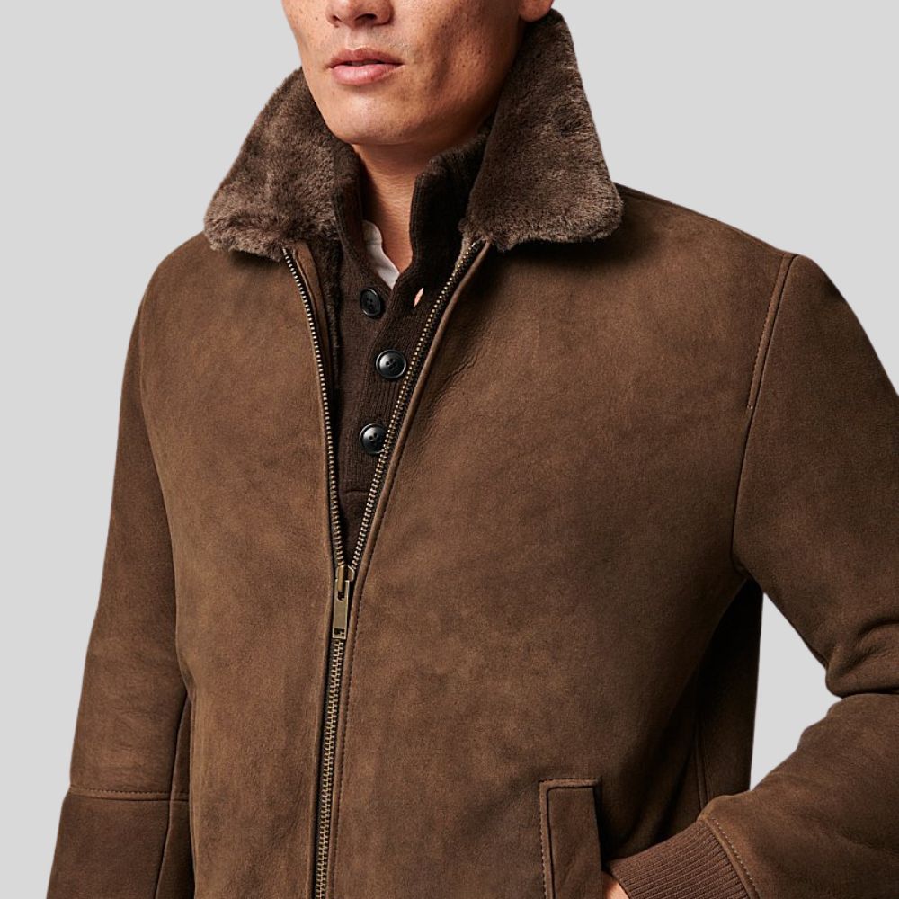 Warm & Stylish Bomber Leather Jacket - Shearling Edition