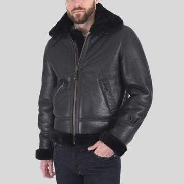 Luxury Shearling Bomber Leather Jacket - Crafted for Warmth