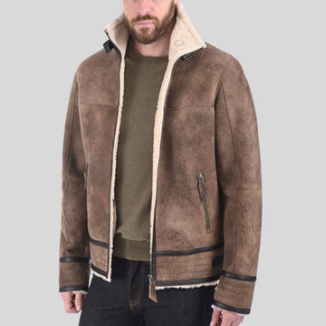 Mens Classic Bomber Leather Jacket - Real Shearling Comfort