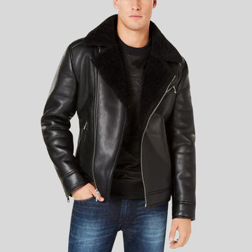 Warm Shearling Bomber Leather Jacket - Perfect for Winter