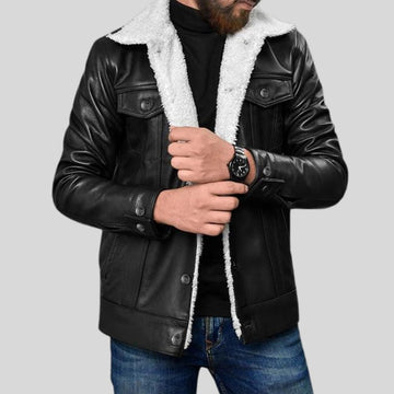 Premium Shearling Bomber Leather Jacket - Crafted for Cold