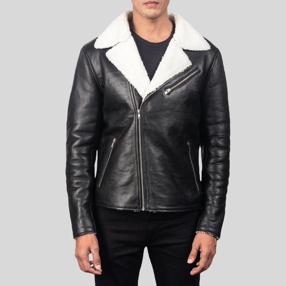 Premium Bomber Leather Jacket – Shearling Collar for Extra Warmth