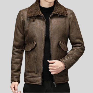 Mens Classic Shearling Bomber Leather Jacket - Timeless Appeal