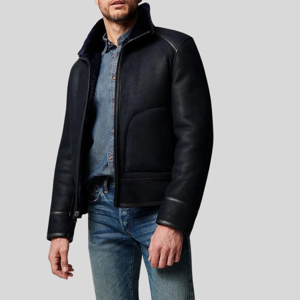 Top-Quality Shearling Bomber Leather Jacket - For the Discerning Man