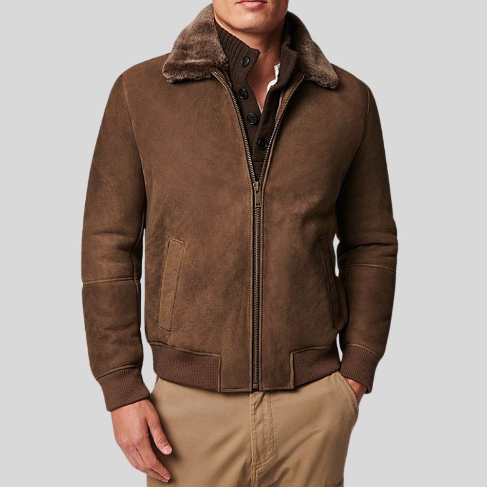 Warm & Stylish Bomber Leather Jacket - Shearling Edition