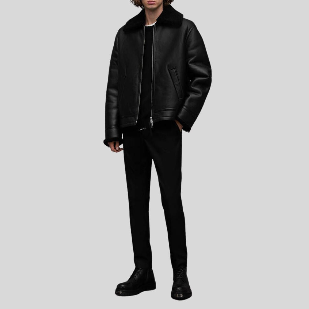 Mens Bomber Jacket – Genuine Leather with Shearling Details