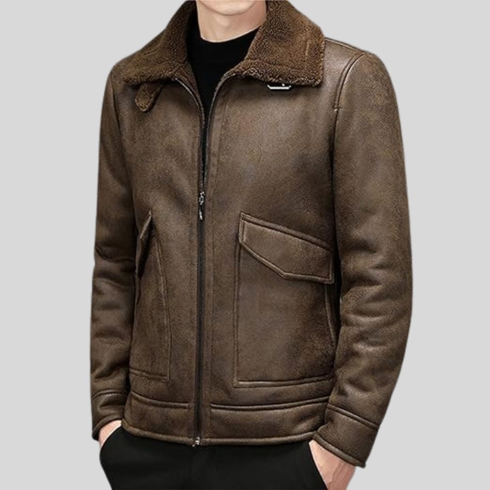 Mens Classic Shearling Bomber Leather Jacket - Timeless Appeal