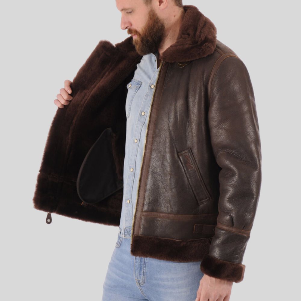 Shearling Bomber Leather Jacket - Classic Style Meets Modern Warmth