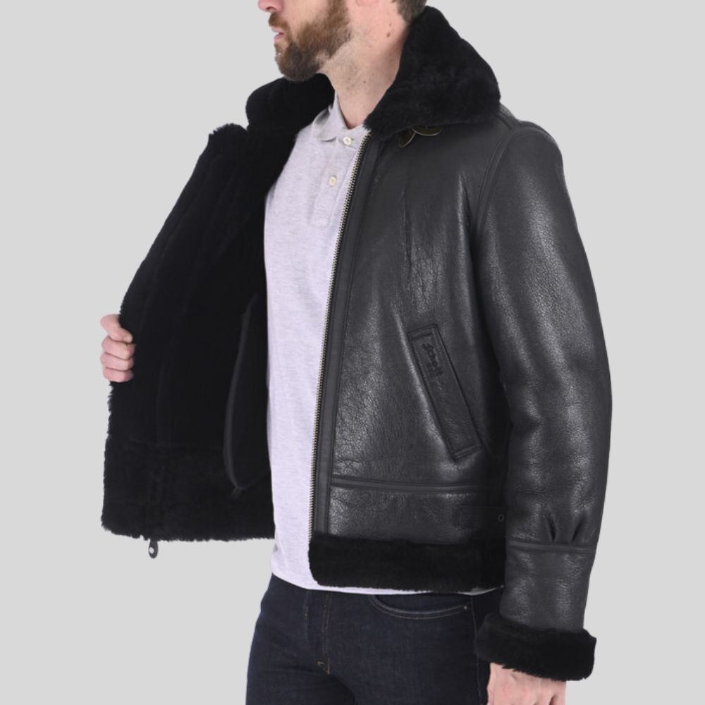 Luxury Shearling Bomber Leather Jacket - Crafted for Warmth