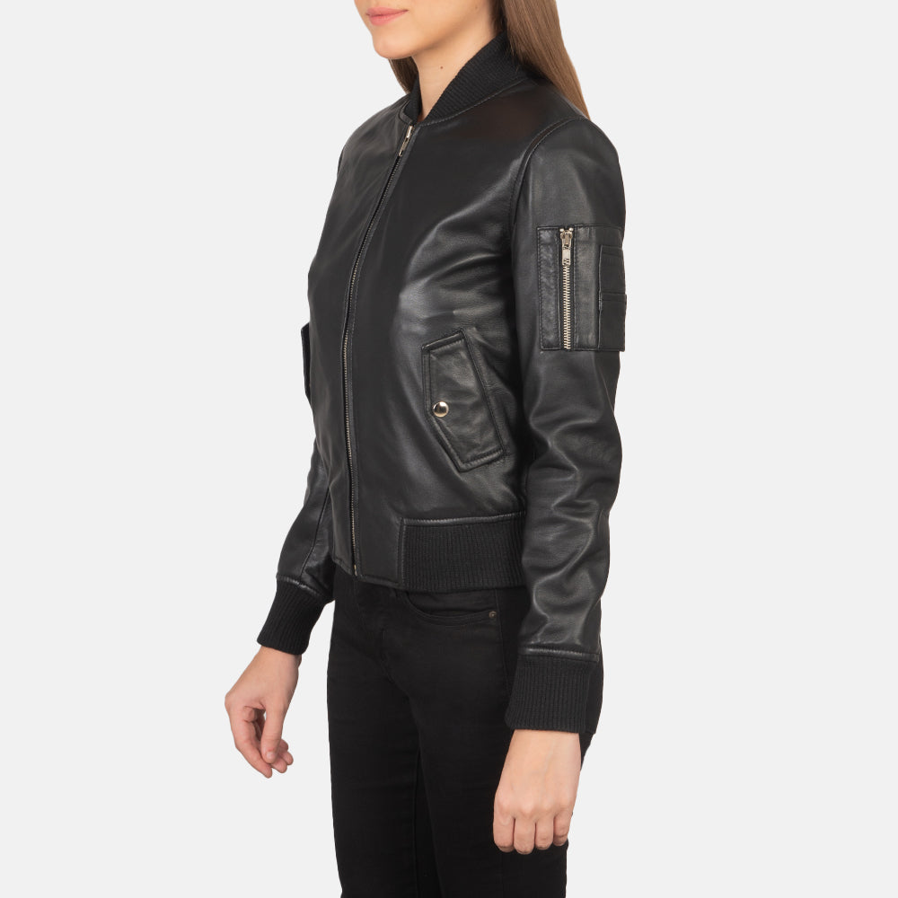 Womens Classic Leather Bomber Jacket – Timeless Elegance