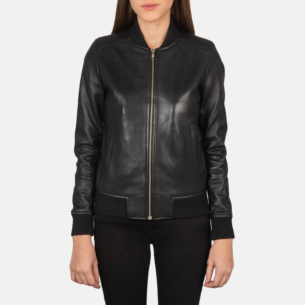Sleek Bomber Womens Leather Jacket – Modern and Versatile