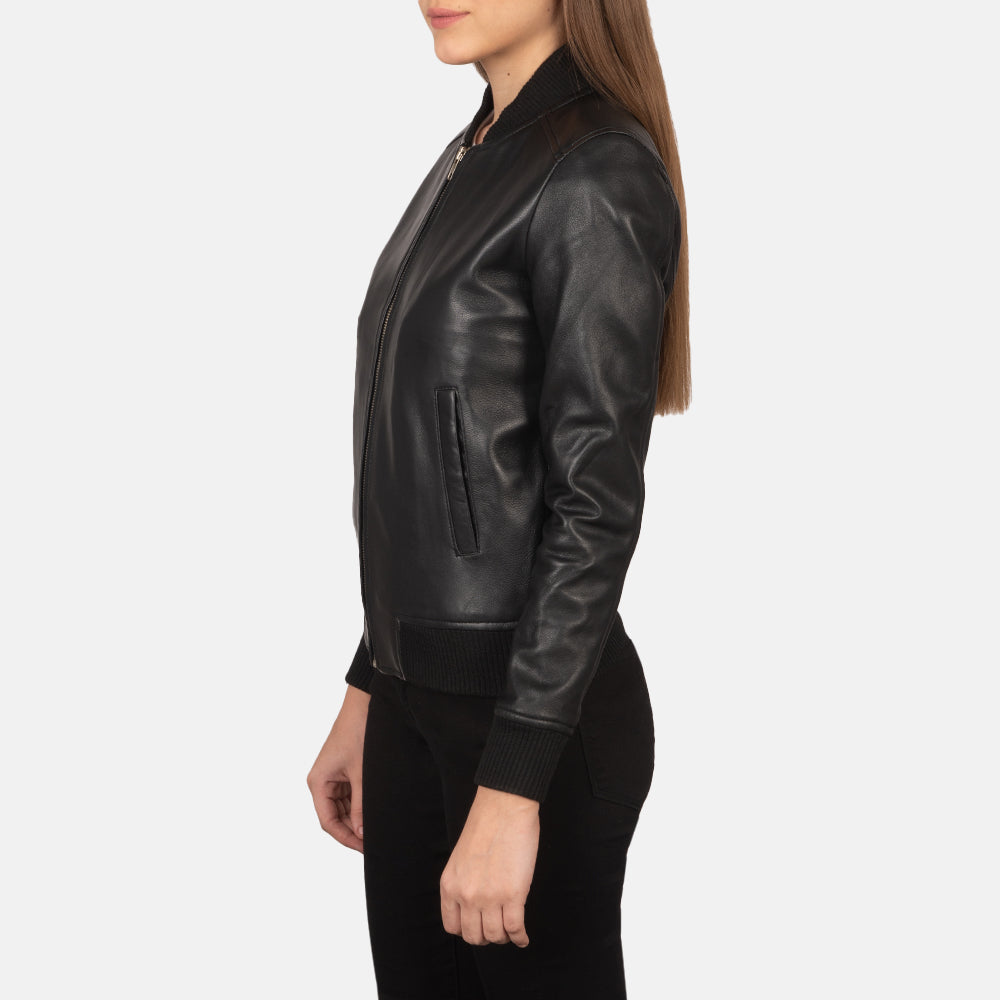 Sleek Bomber Womens Leather Jacket – Modern and Versatile