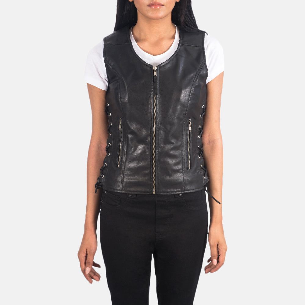 Classic Black Leather Vest for Women – Perfect for Riding & Casual Wear