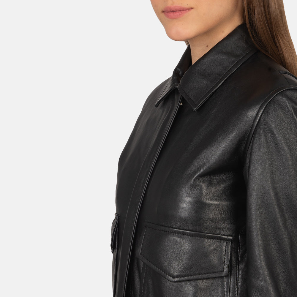 Womens Vintage Leather Bomber Jacket – Retro Cool