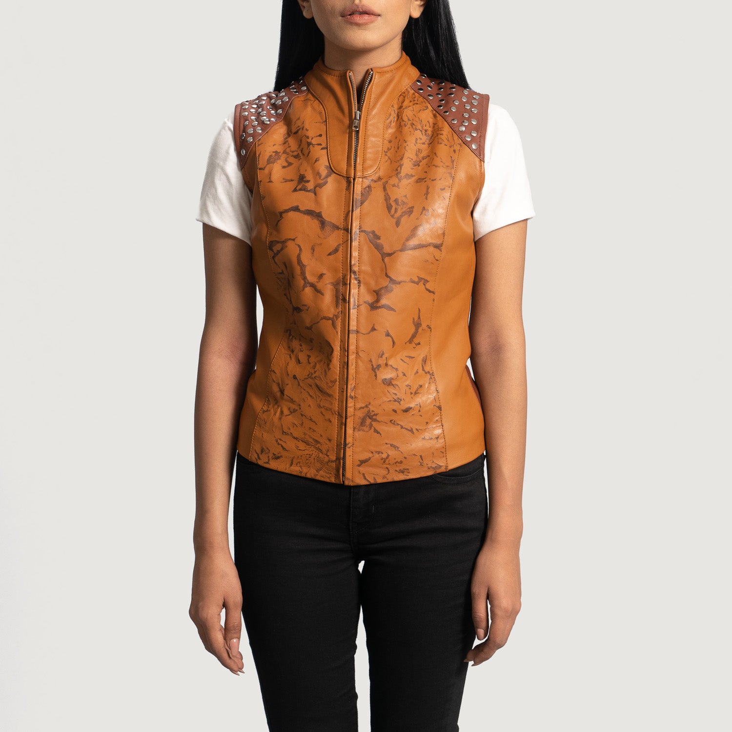 Sleek Brown Leather Vest for Women – Premium Motorcycle Gear with Modern Flair