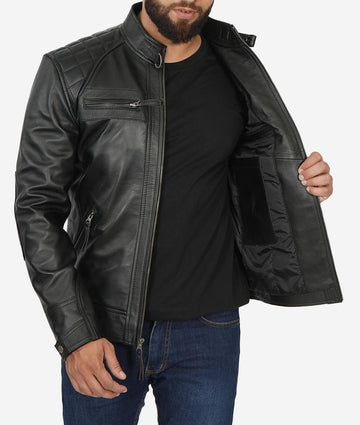 Mens Quilted Leather Jacket – Iconic Moto Detailing