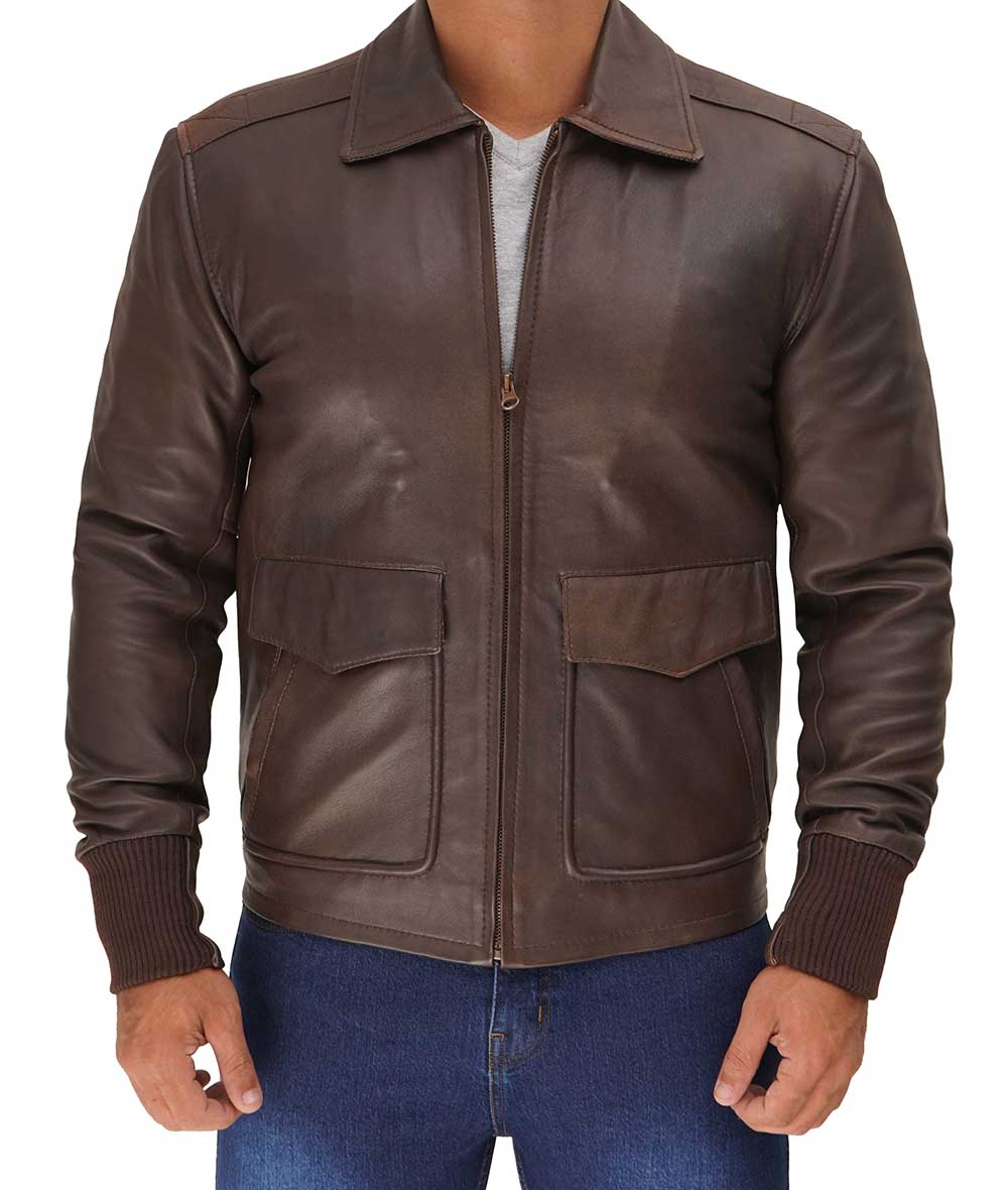 Vintage Distressed Leather Jacket for Men – Classic Retro Style