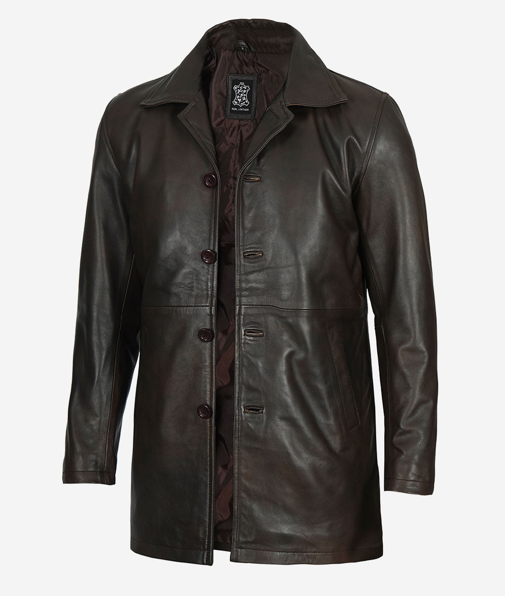 Modern Leather Trench Coat for Men – Sleek and Stylish