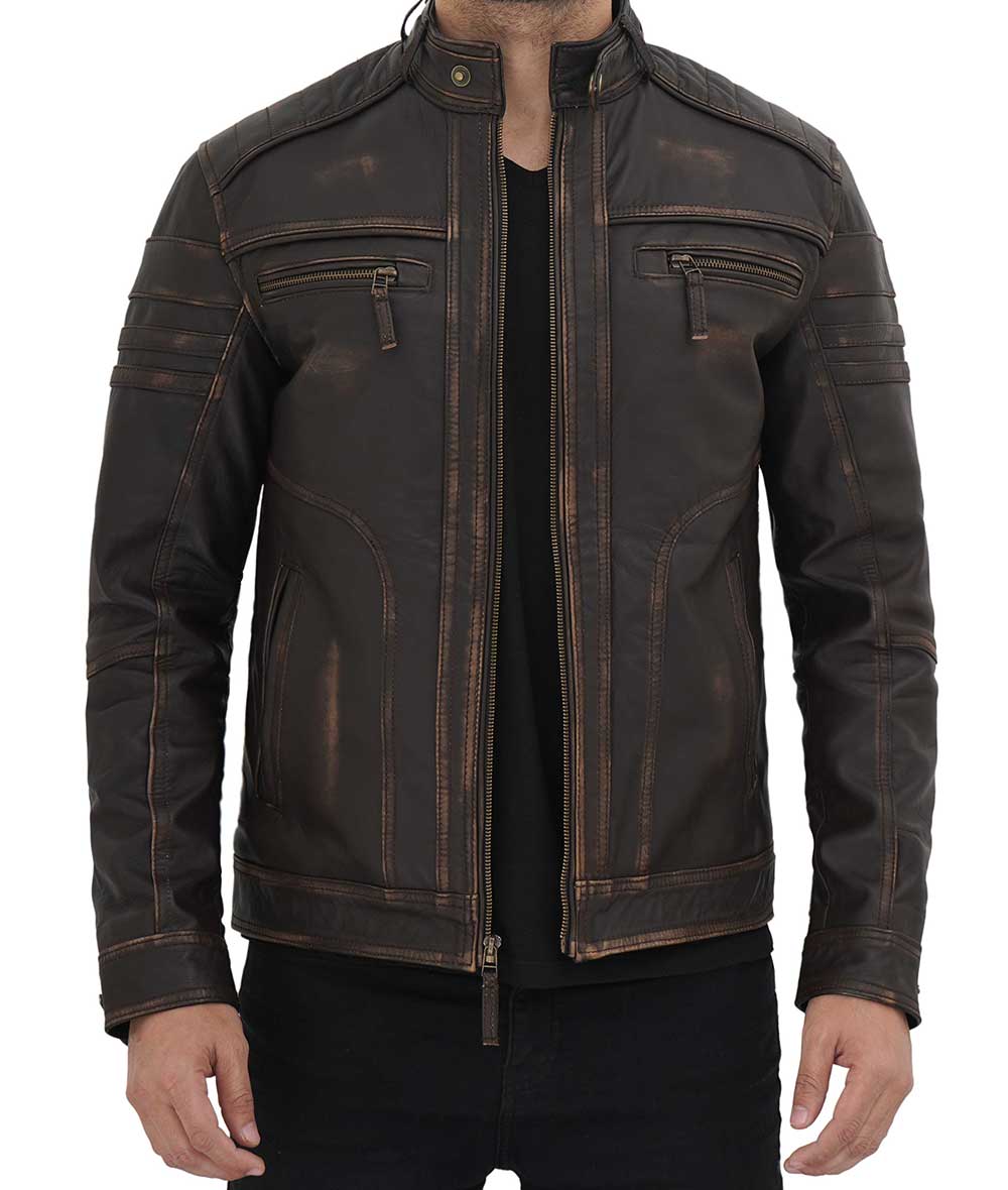 Mens Vintage Distressed Leather Jacket – Premium Quality, Classic Design