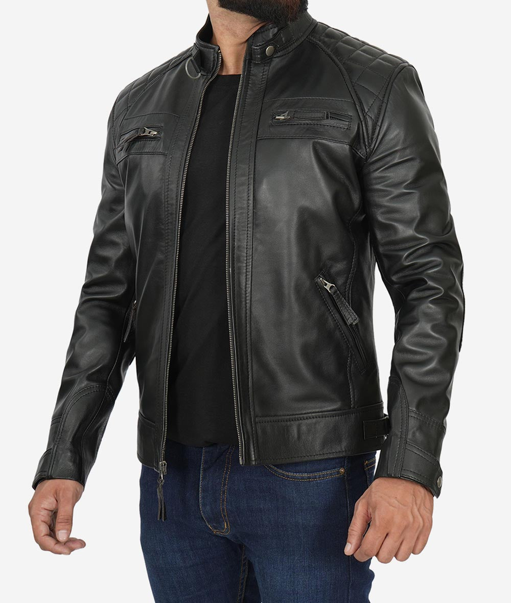 Mens Quilted Leather Jacket – Iconic Moto Detailing