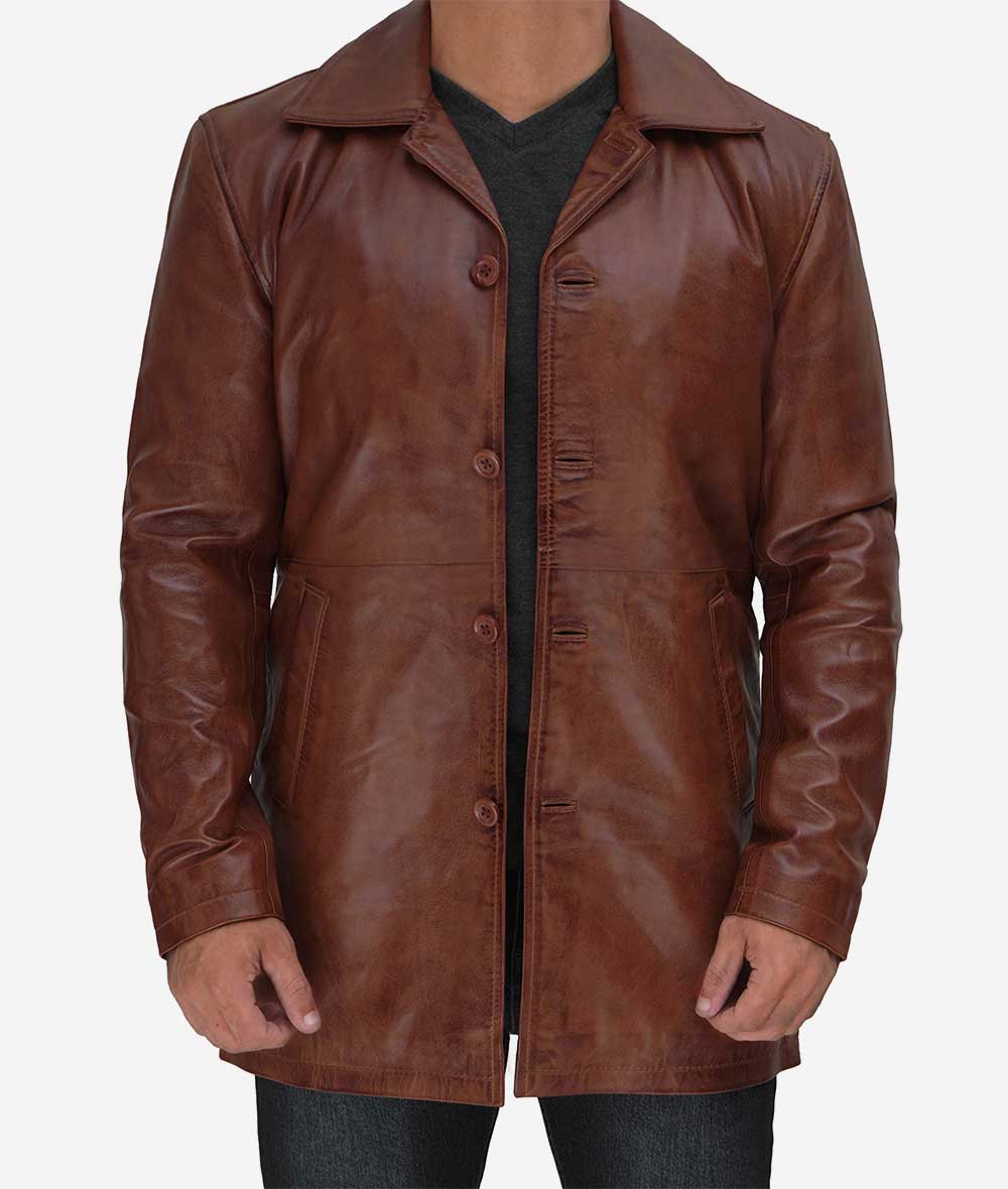 Mens Leather Trench Coat – Sleek and Contemporary Design