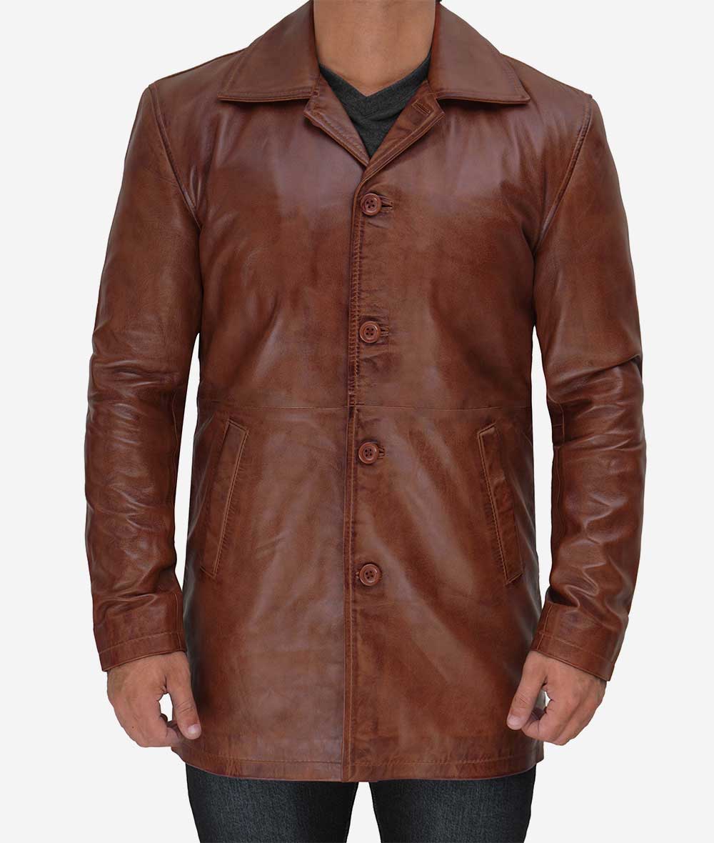 Mens Leather Trench Coat – Sleek and Contemporary Design