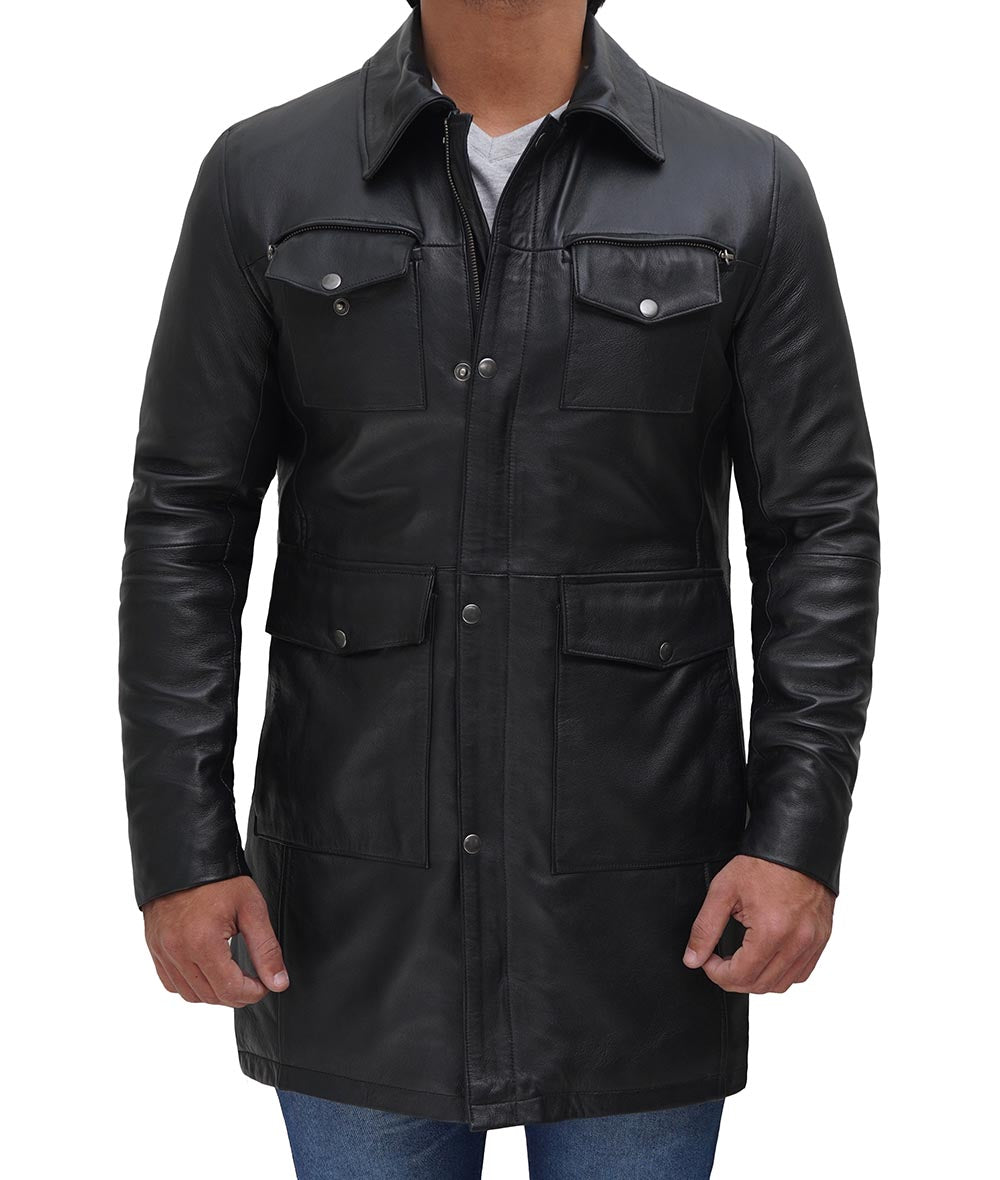 Vintage Leather Trench Coat for Men – Rugged and Sophisticated