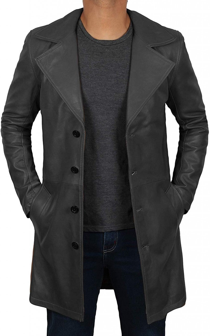 Designer Leather Trench Coat for Men – Refined Elegance